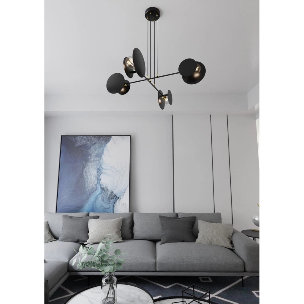 Lampada a sospensione Idea con cerchi geometrici in acciaio nero opaco
