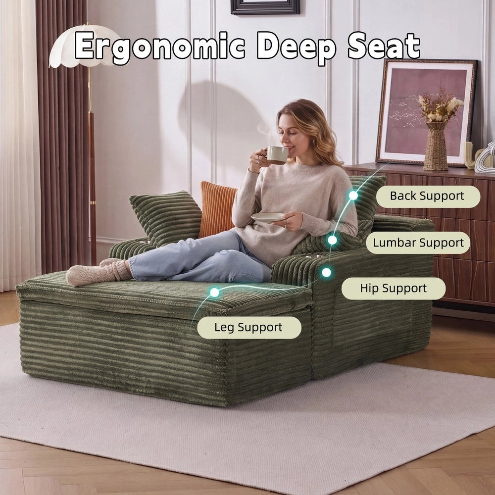Divano Letto Senza Gambe con Chaise Longue ¨C MINIMAL ¨C Verde, 3 Cuscini