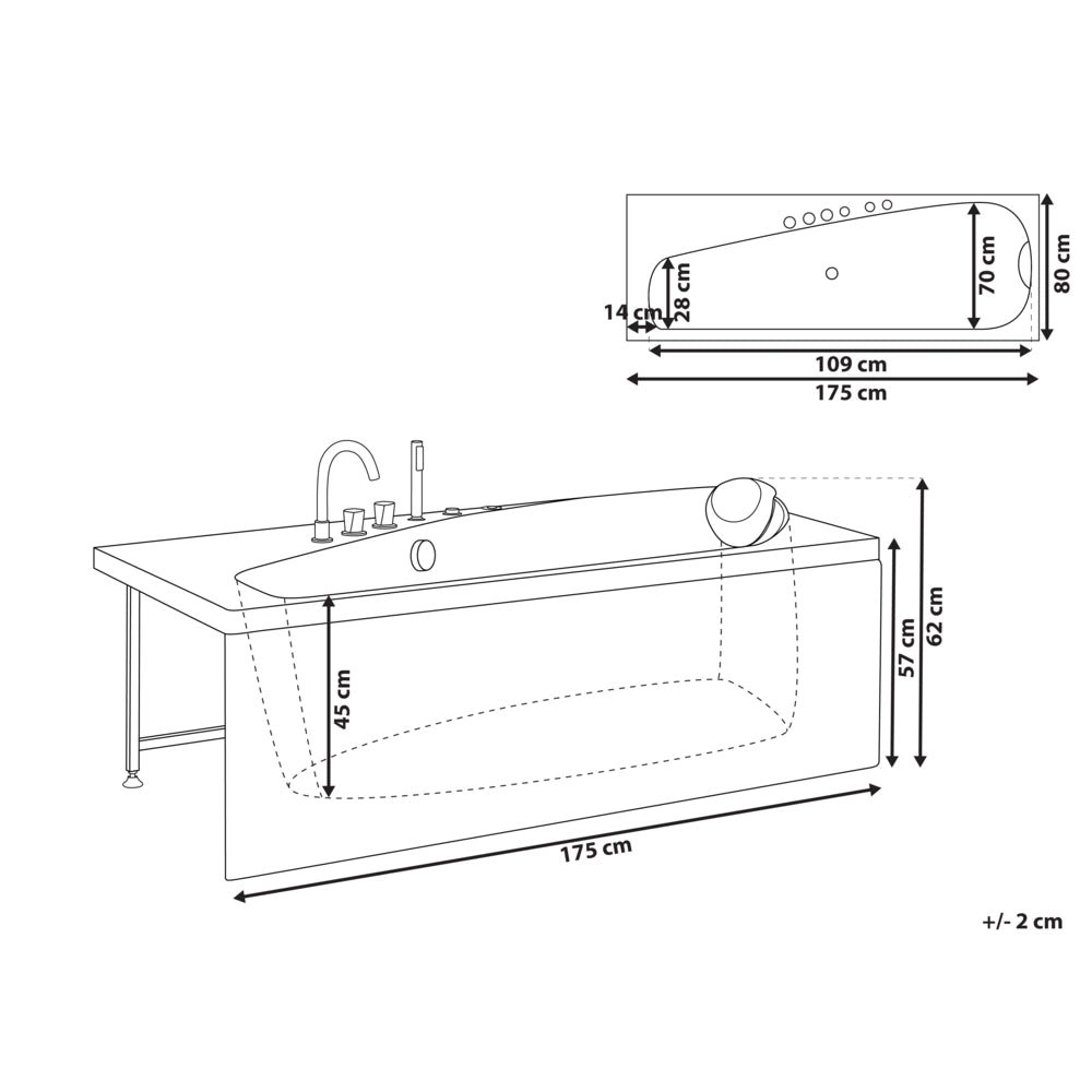 Vasca idromassaggio in acrilico bianco con luci LED lato destro Poggiatesta Luci LED 175 x 80 cm