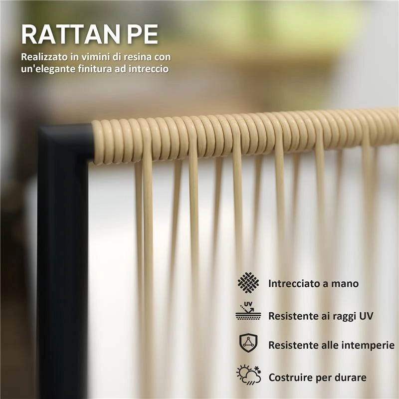 SET DA GIARDINO 4 PEZZI IN RATTAN E ACCIAIO CON DIVANETTO 2 POLTRONE DA ESTERNO E TAVOLINO BASSO MULTICOLORE