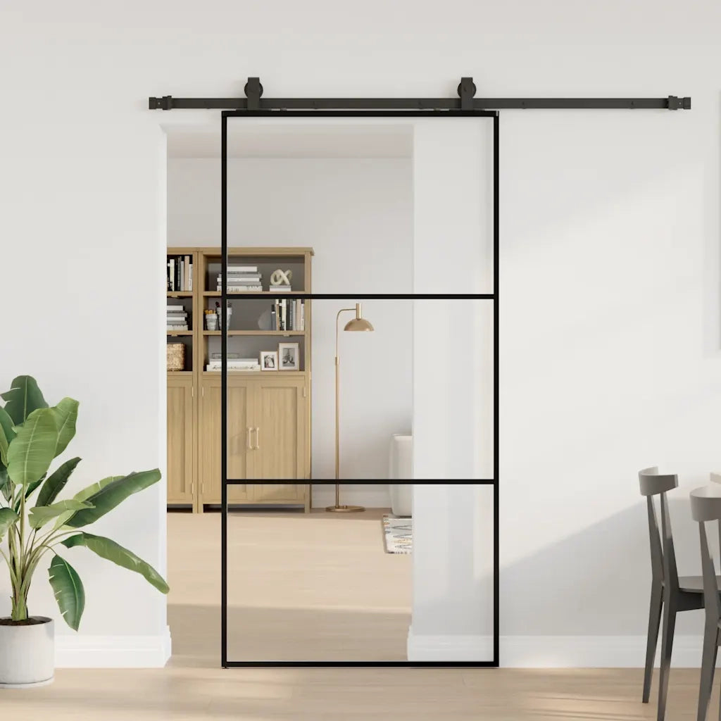Porta Scorrevole con Ferramenta Nera 102x205 cm in Vetro ESG 3375843