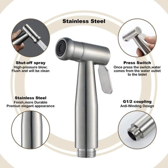 Set di bidet con attacco per serbatoio d'acqua e tubo da doccia telescopico da 59 pollici in ABS per l'igiene personale quotidiana (grigio)
