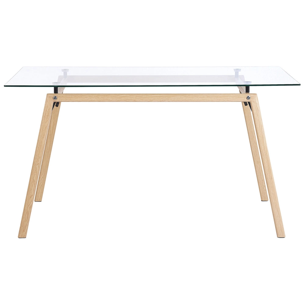 Tavolo da pranzo in legno chiaro con piano in vetro trasparente 140 x 80 cm industriale moderno