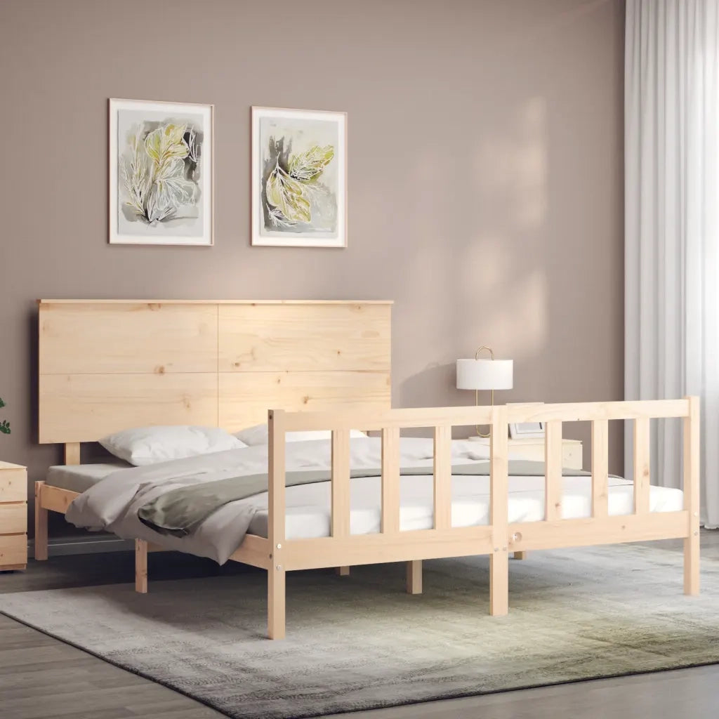 Giroletto con Testiera-Struttura Letto con testiera King Size in Legno Massello 825679