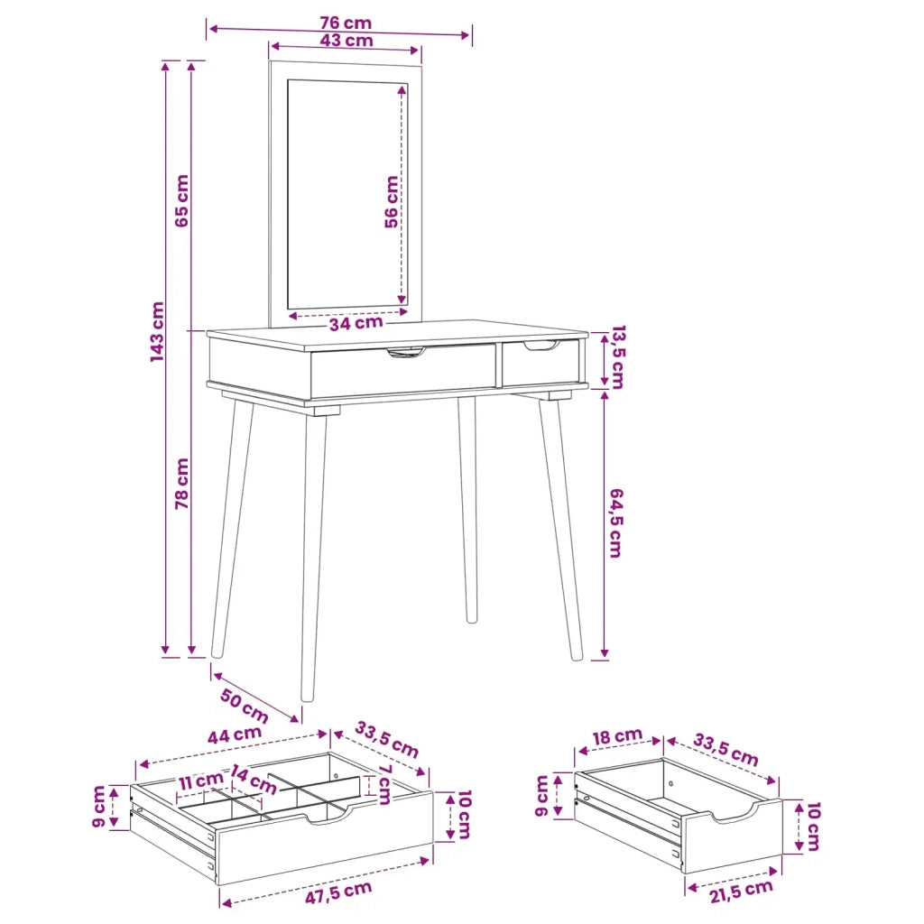 Set Tavolo da Trucco FAUSKE 2 pcs Bianco 76 x 50 x 143 cm 3438572