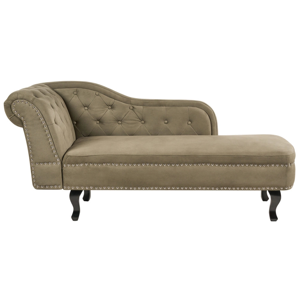 Chaise longue in velluto verde oliva versione sinistra Con Bottoni stile retrò