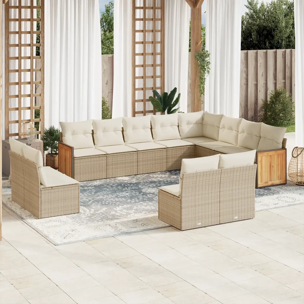 Set Divani da Giardino 12 pz con Cuscini Beige in Polyrattan 3260553