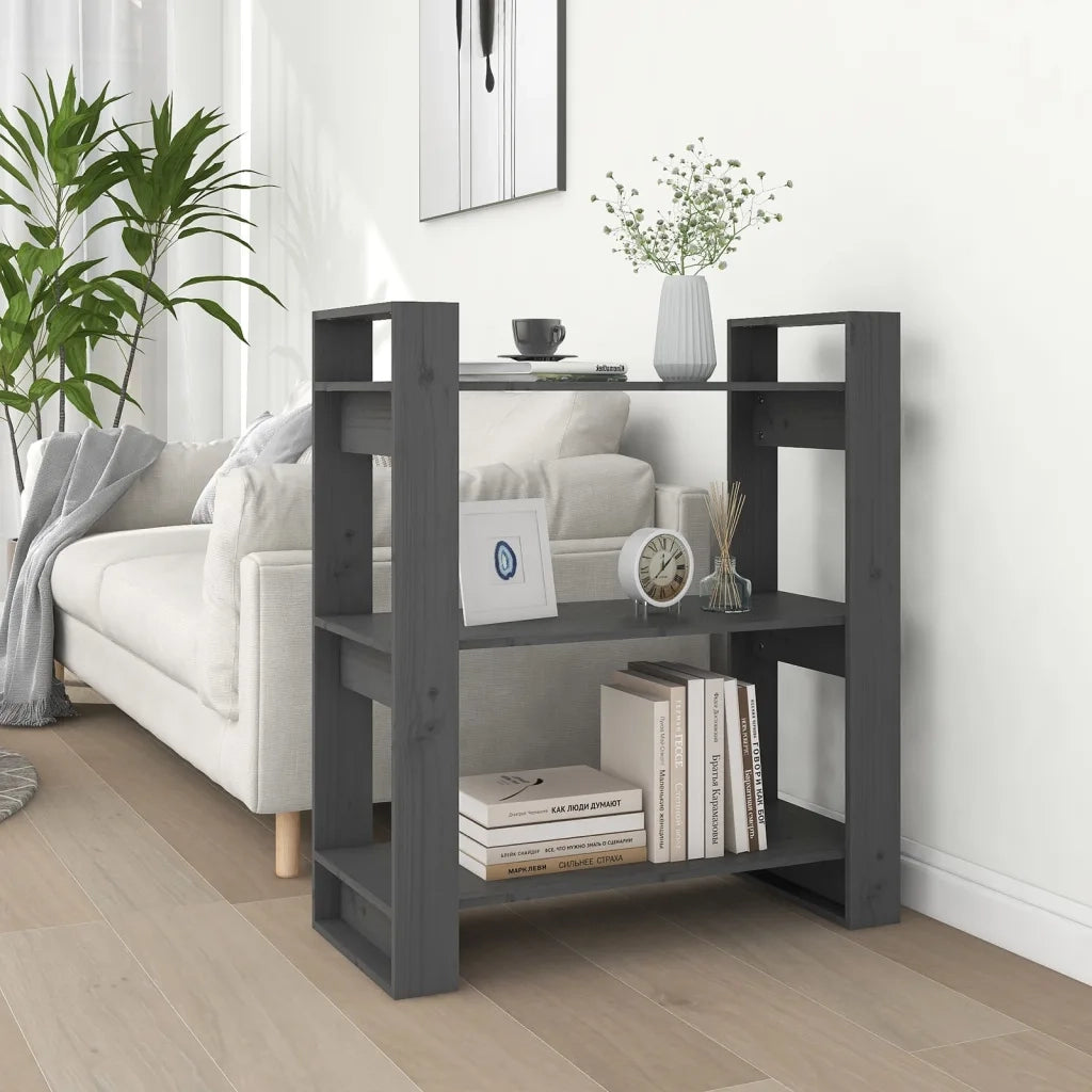 Libreria Divisorio-Scaffale per Libri-Mobile di Stoccaggio Grigio 80x35x91 cm in Legno Massello di Pino
