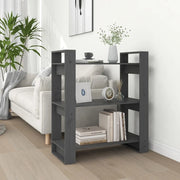 Libreria Divisorio-Scaffale per Libri-Mobile di Stoccaggio Grigio 80x35x91 cm in Legno Massello di Pino