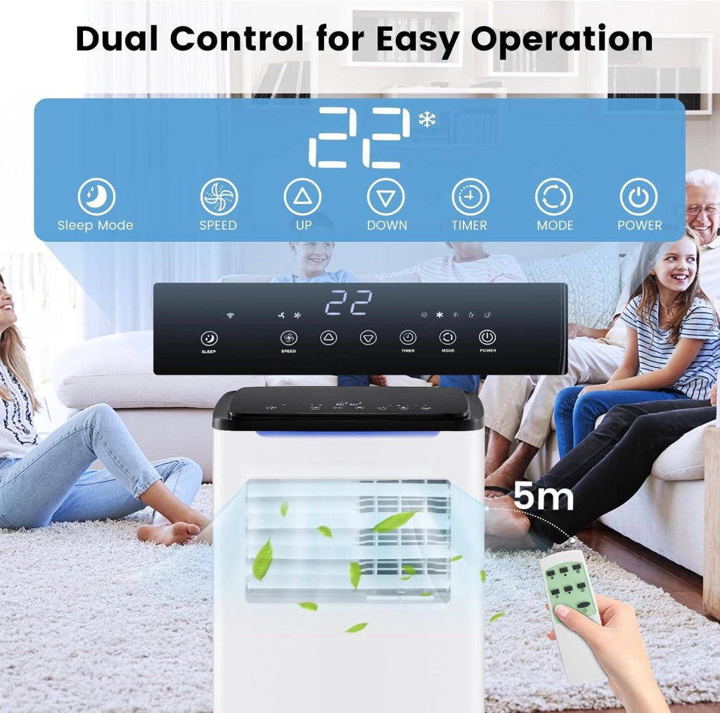 Condizionatore Portatile con Evacuazione 7000 BTU, Climatizzatore Portatile 4 in 1 Ventilatore & Deumidificatore & Raffreddatore & Riscaldamento, Timer 24H, 3 Modalità di Controllo Intelligente