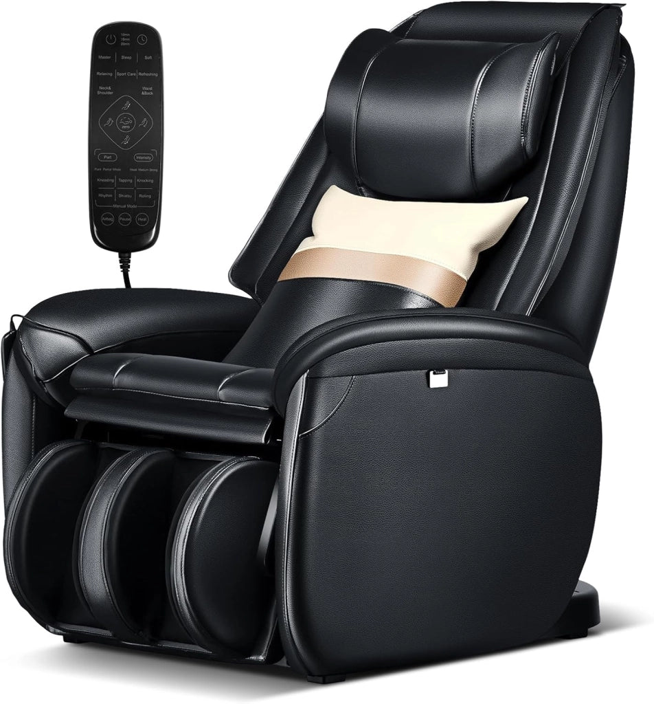 Poltrona Massaggiante Elettrica Shiatsu 8 Modalità, Poltrona Reclinabile con Riscaldatore Schienale, Rilevamento Automatico Spalle, Controllo Remoto, Ruote e Cuscino (Nero)