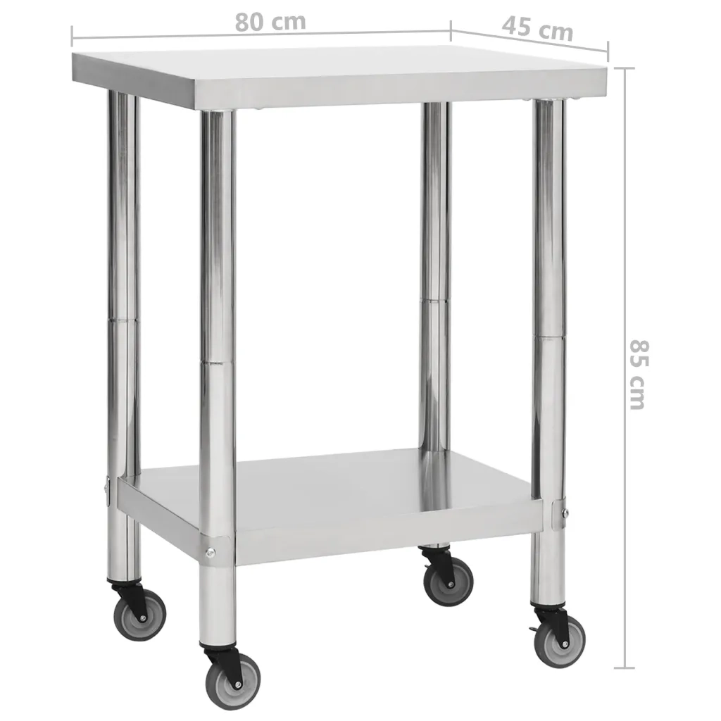 Tavolo da Lavoro Cucina con Ruote 80x45x85 cm in Acciaio Inox CFW6970618