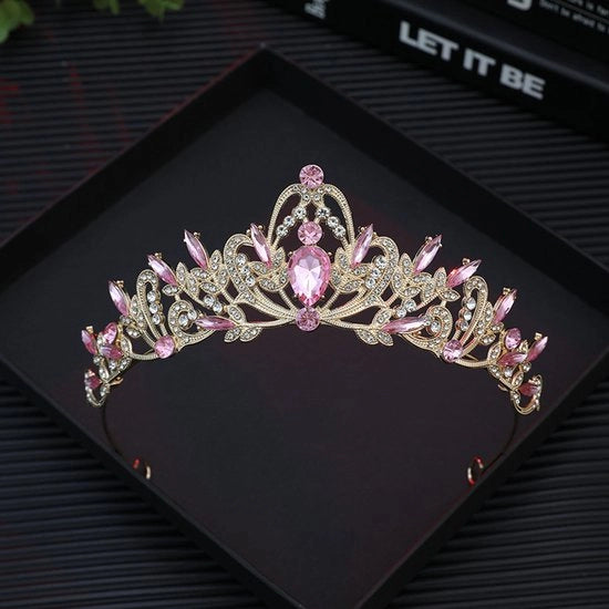 Corona di strass per donne, elegante corona per sposa per matrimoni, fidanzamenti e ricevimenti - fascia per capelli rosa