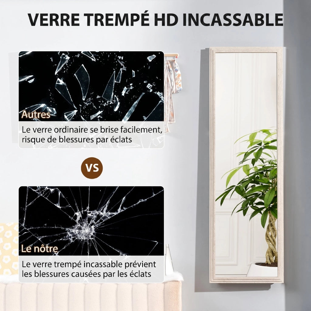 Specchio da Parete con Cornice in Effetto Pietra ¨C Zephmum ¨C Bianco 160x50 cm