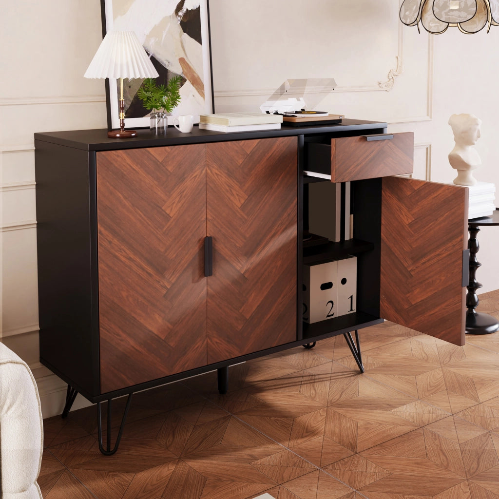 ARMADIO Contenitore 90x30x71,5 cm Nero e effetto legno con cassetto