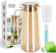 Karaf in vetro, 1,5 litri, karaf con coperchio in vetro borosilicato, caraffa per acqua, caraffa per ghiaccio, kruik per tè e succo, karaf per bevande fai da te, tè, succo