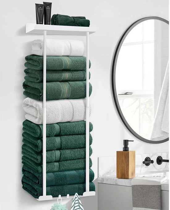 Sostegno Asciugamani Bagno - Sostegno Asciugamani Parete - Risparmio Spazio - Disegno Adattabile - 38-76 cm - Bianco