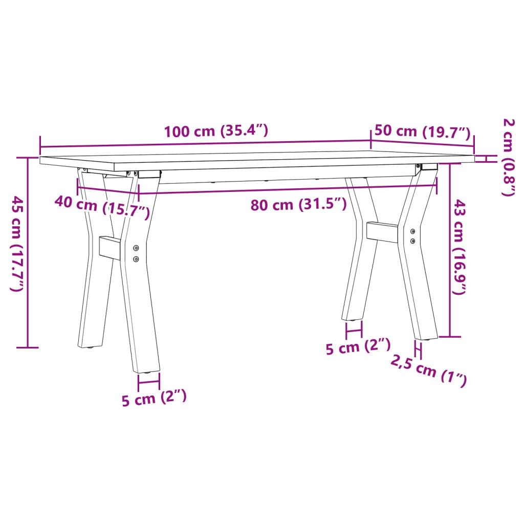Tavolino salotto | Tavolino da caff¨¨ | Tavolino da Soggiorno Telaio a Y 100x50x45 cm Legno Pino e Acciaio