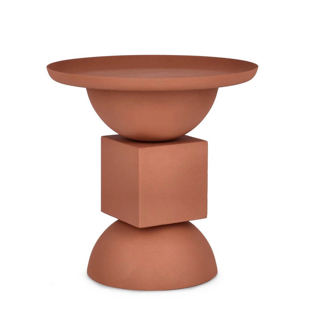 Tavolino Rotondo in Acciaio con Base Scultorea Geometrica - SYMPHONY