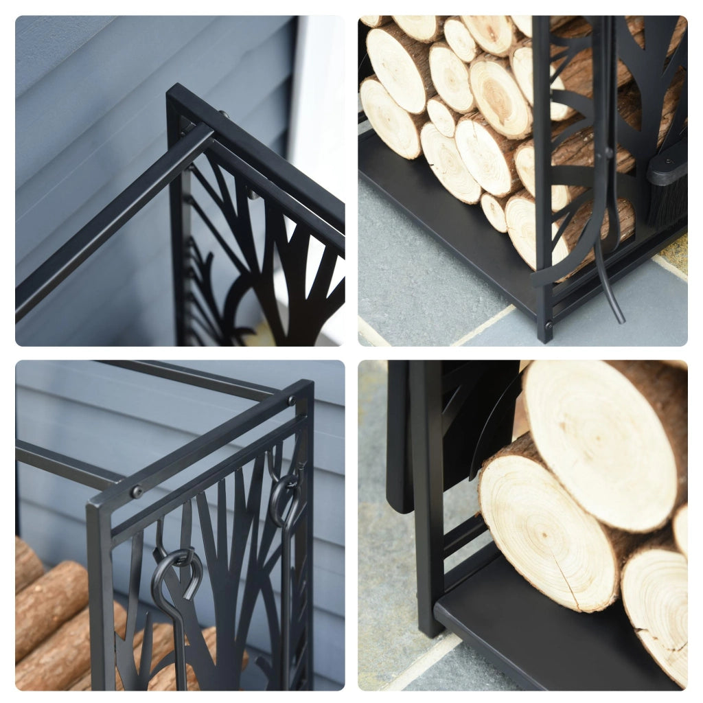 Portalegna Legnaia 46x29x70 cm in Acciaio con Attrezzi  Nero