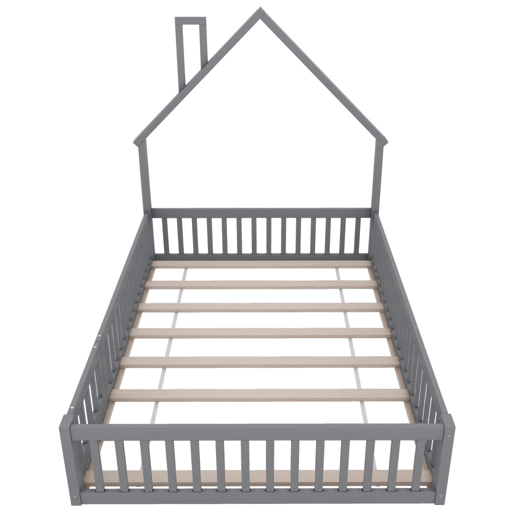 Letto per bambini con forma a camino, 140 x 200 cm, grigio