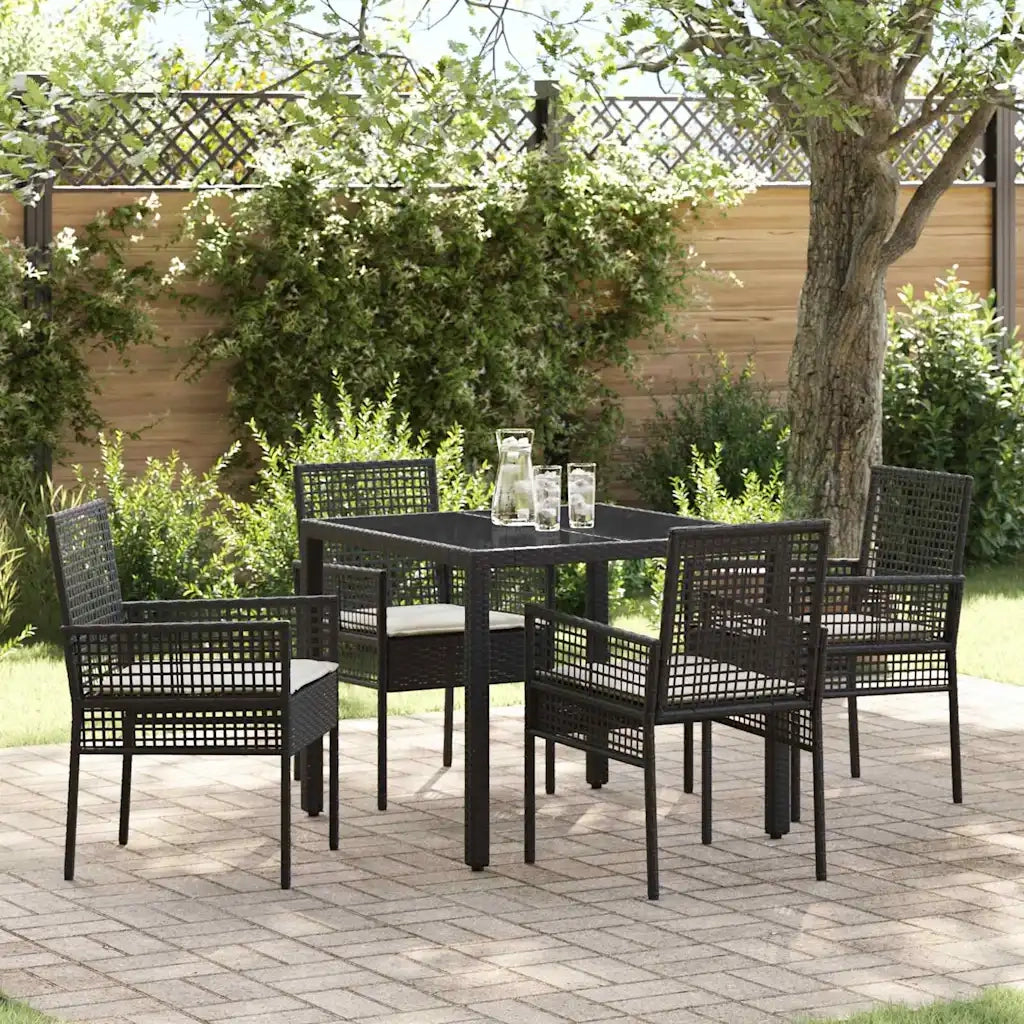 Set da Pranzo per Giardino 5 pz | Set Salotto da Giardino Nero polyrattan