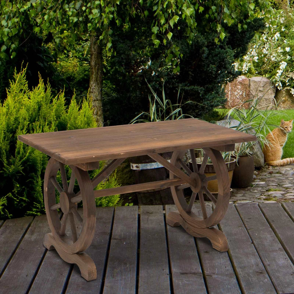 Tavolo Da Giardino Rustico In Legno Massello 110 X 60 X 65 Cm Naturale Per Esterni Con Ruote Decorative