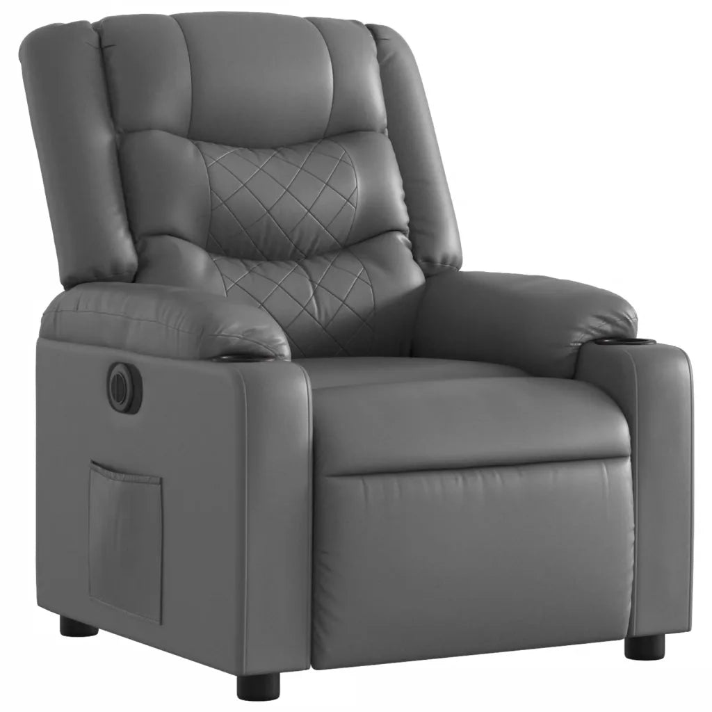 Poltrona Reclinabile Elettrica Grigia in Similpelle 3206546