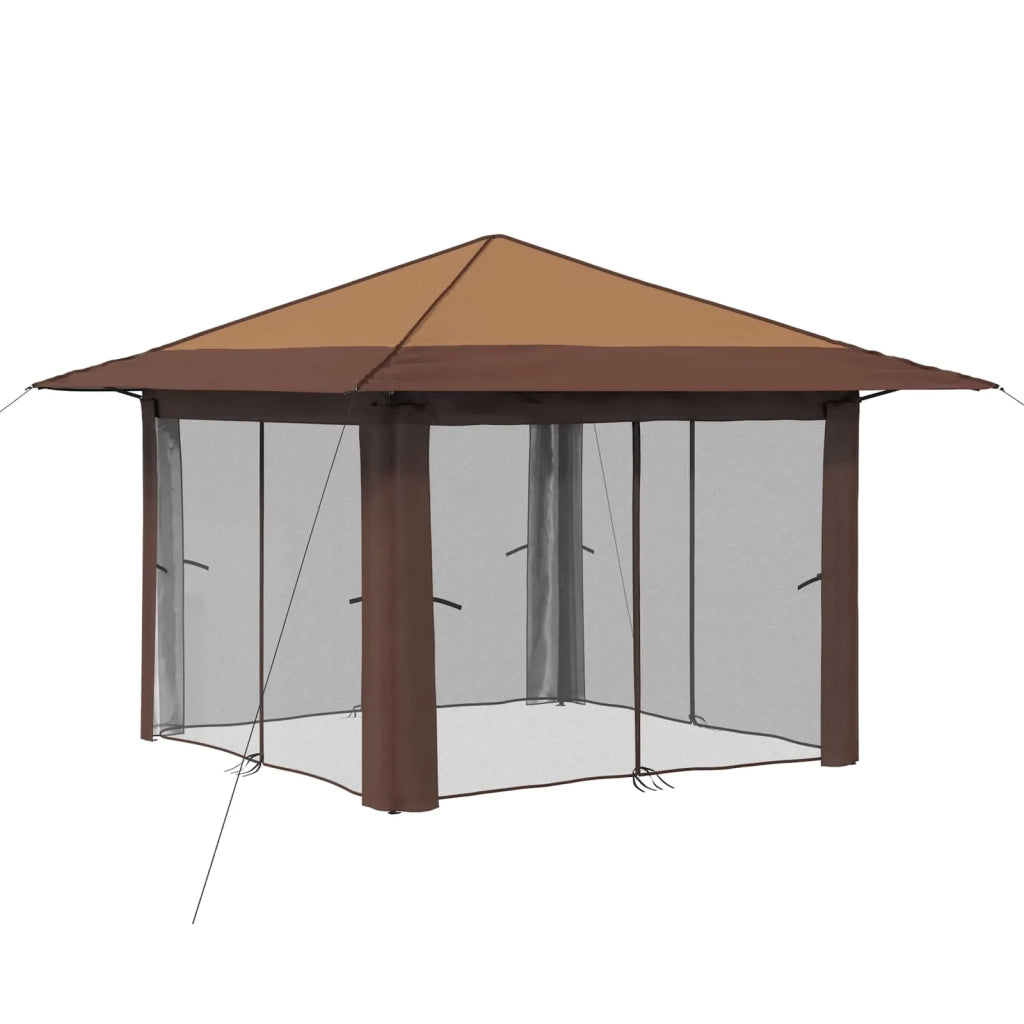 Gazebo con 4 Pareti 3,3 x 3,3 m Beige e Marrone 42036813