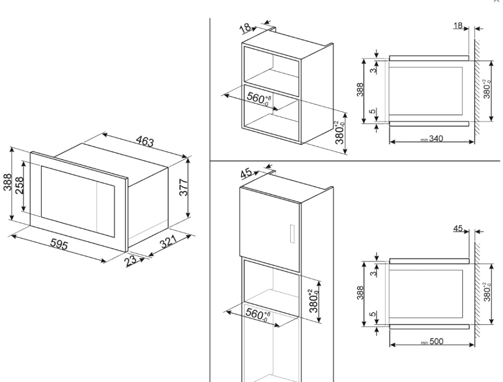 Smeg fmi020x forno a microonde da incasso, estetica universale, inox, 20 litri