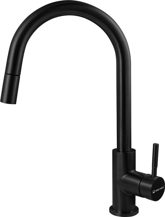 Kraan keuken 360° rotante - kraan keuken con alta curvatura di scarico - alta pressione armatura da cucina in acciaio inossidabile - nero lucido, SP-10027-N