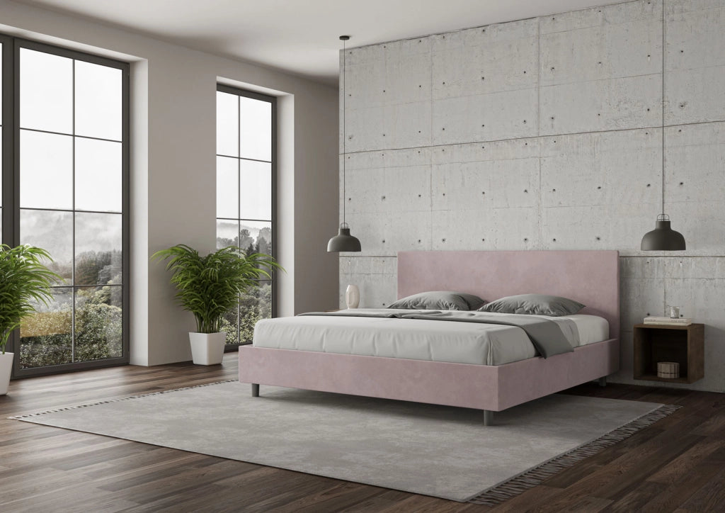 BS COM Letto con rete imbottito 180x210 microfibra glicine