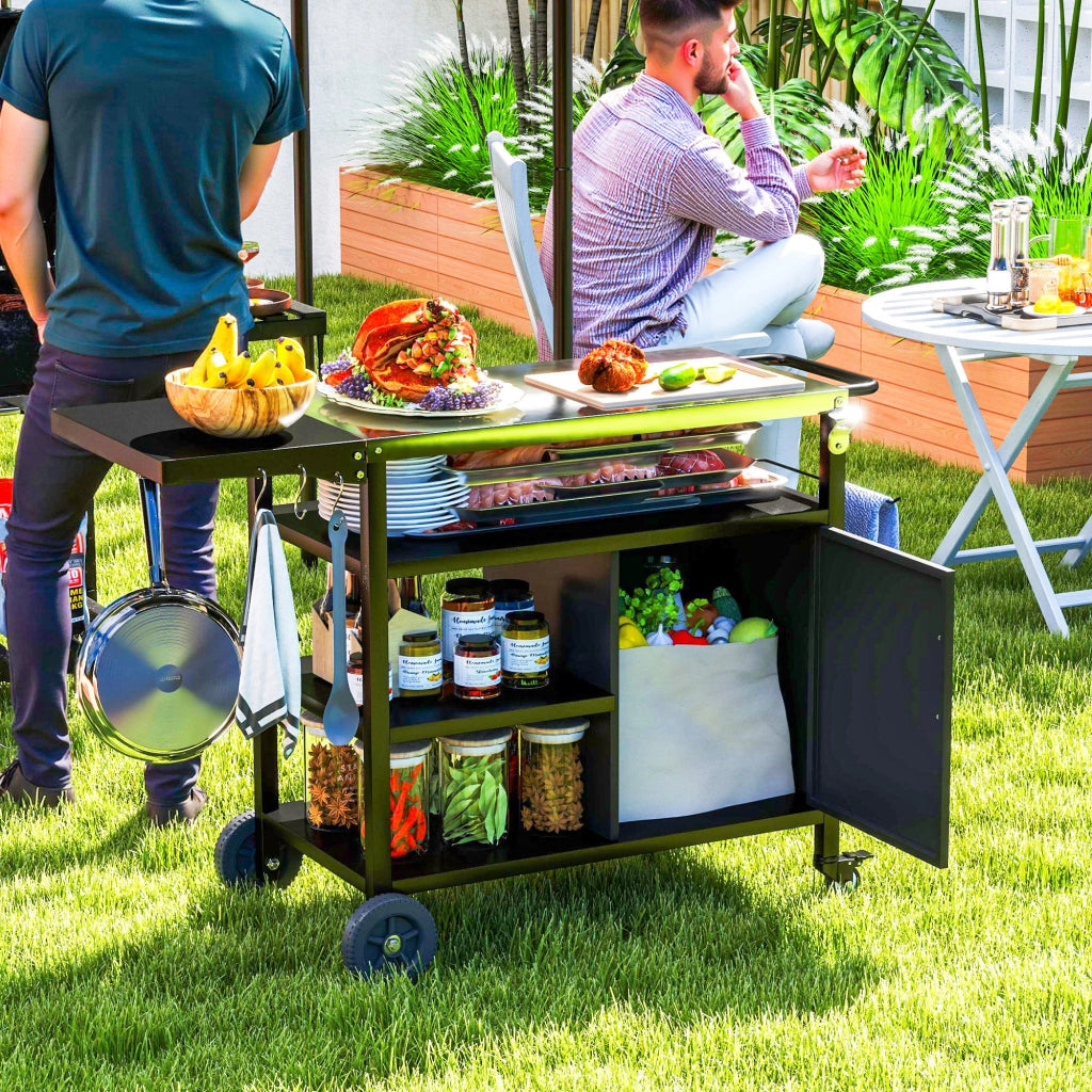 Carrello da barbecue con ripiano in acciaio inox pieghevole ¨C zephmum ¨C nero