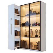 Vetrina con Porta in Vetro; Mobile con Ruote e LED per Soggiorno o Sala da Pranzo in MDF 110.5 × 35 × 160 cm Bianco