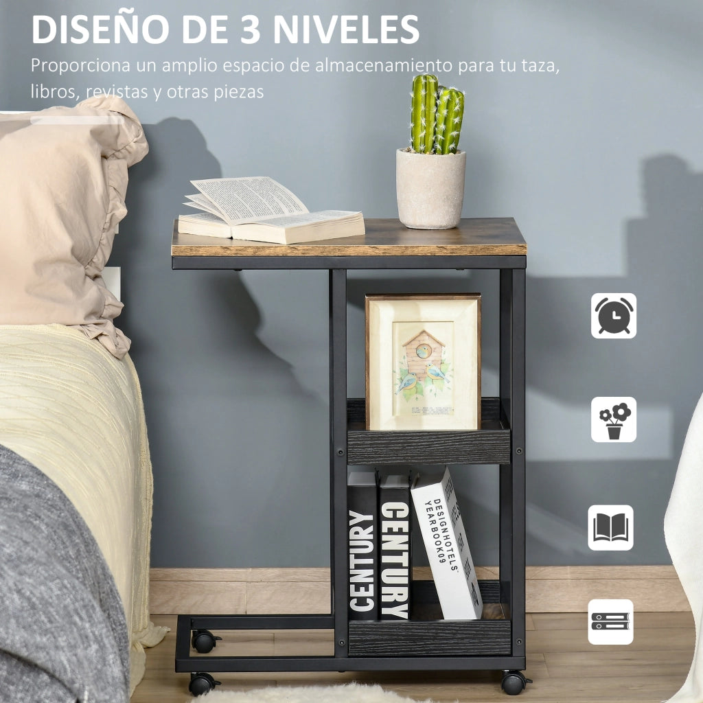 Tavolino da salotto con ruote e scaffali aperti ¨C zephmum ¨C marrone scuro 51x33x66cm