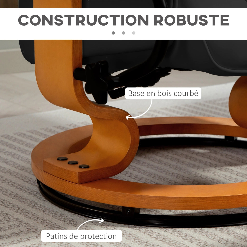 Poltrona relax reclinabile girevole con poggiapiedi ¨C Xylo ¨C rivestimento similpelle nero, struttura legno