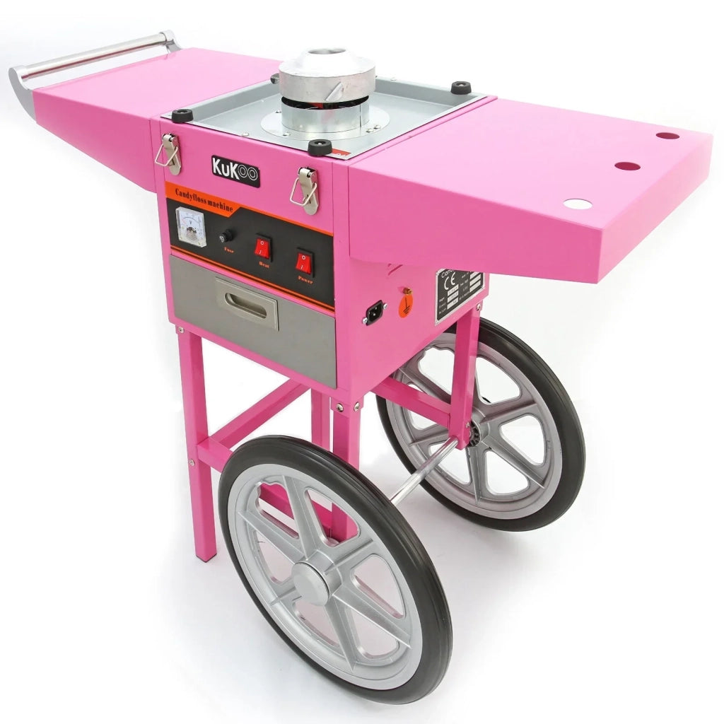 Macchina Zucchero Filato Retrò Rosa con Carrello 50 cm Acciaio Inox