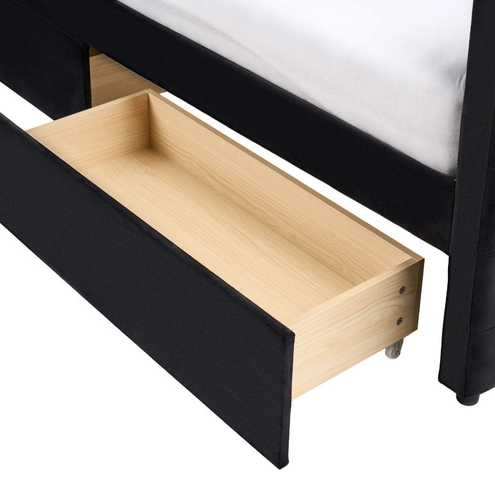 Letto con contenitore con cassetti in velluto nero 90 x 200 cm stanzetta design elegante