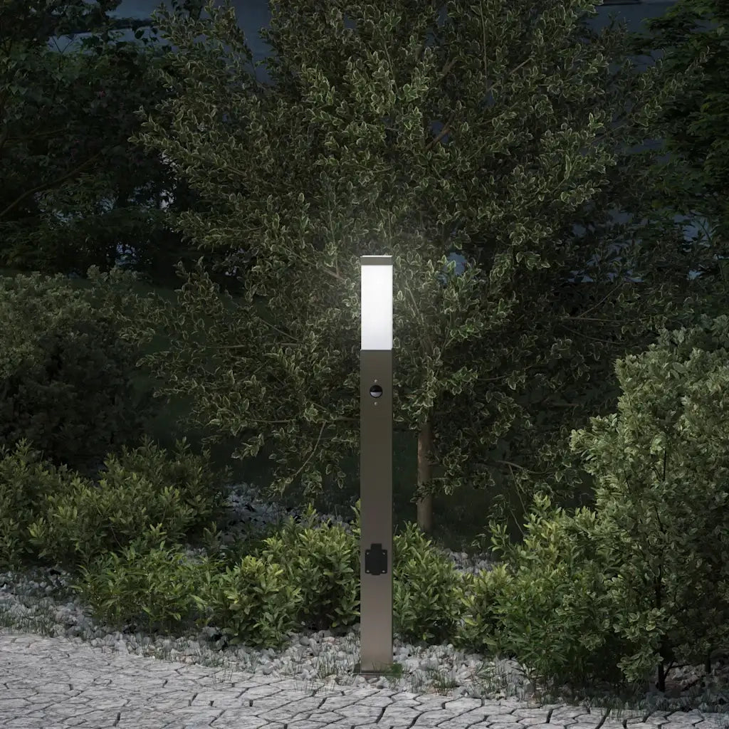 Lampada a paletto con sensore e presa 80 cm Acciaio Inox IP44 4006067