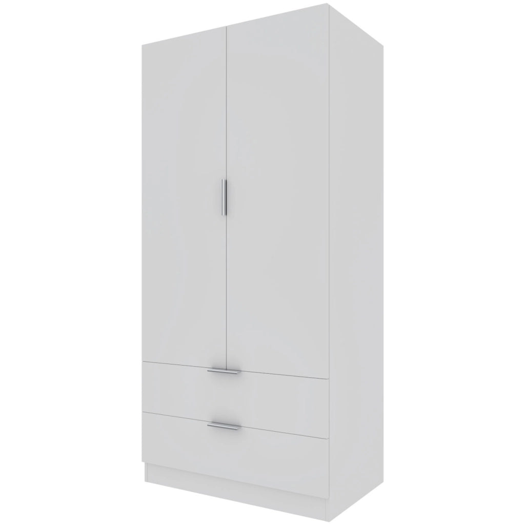 Armadio Per Camera Da Letto Con Appendiabiti 2 Ante Con Maniglie In Metallo E 2 Cassetti Multiuso Ideale Per Arredare La Tua Stanza 180 X 81 X 52 Cm Colore Bianco