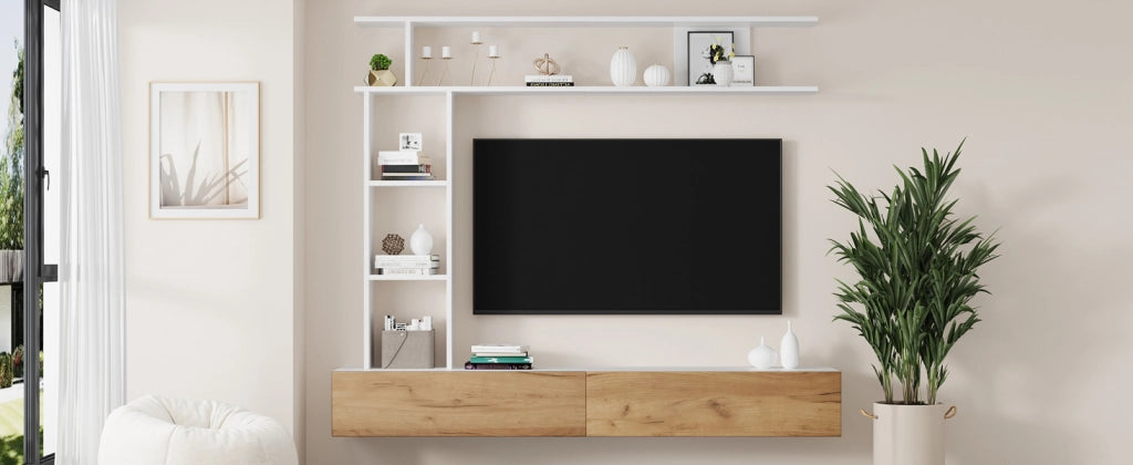 Cassettiera TV bianca e rovere in truciolare lunghezza 180 cm