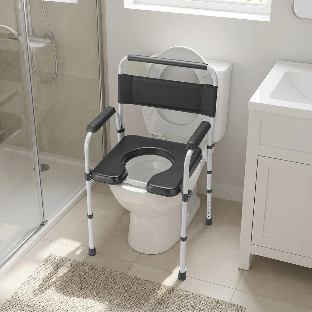 Sedia Wc in Metallo ed Ecopelle Secchio e Coperchio Anziani Altezza Regolabile