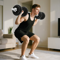 Set Pesi e Bilanciere da 20kg con Impugnature Antiscivolo 8 Dischi Pesi Barra Bilanciere e 2 Barre Manubri in Acciaio