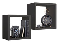 Set 2 Mensole Cubo da Parete Quadrato in Fibra di Legno Q-Bis Maxi Nero