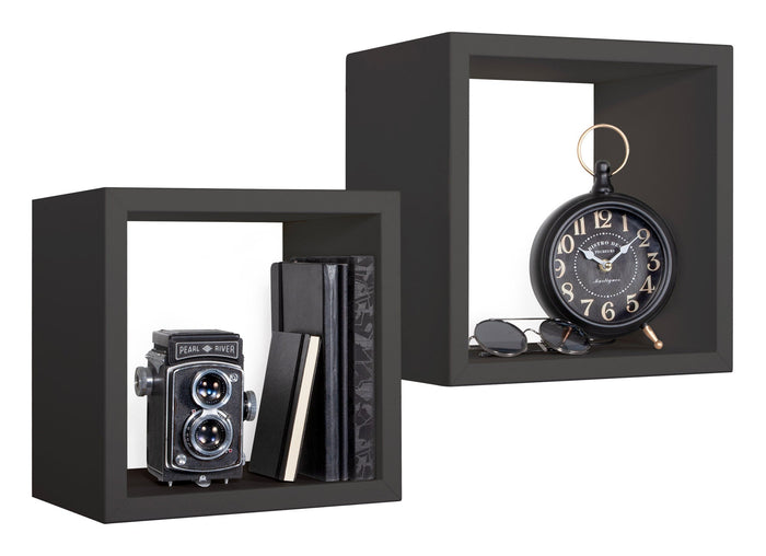 Set 2 Mensole Cubo da Parete Quadrato in Fibra di Legno Q-Bis Maxi Nero