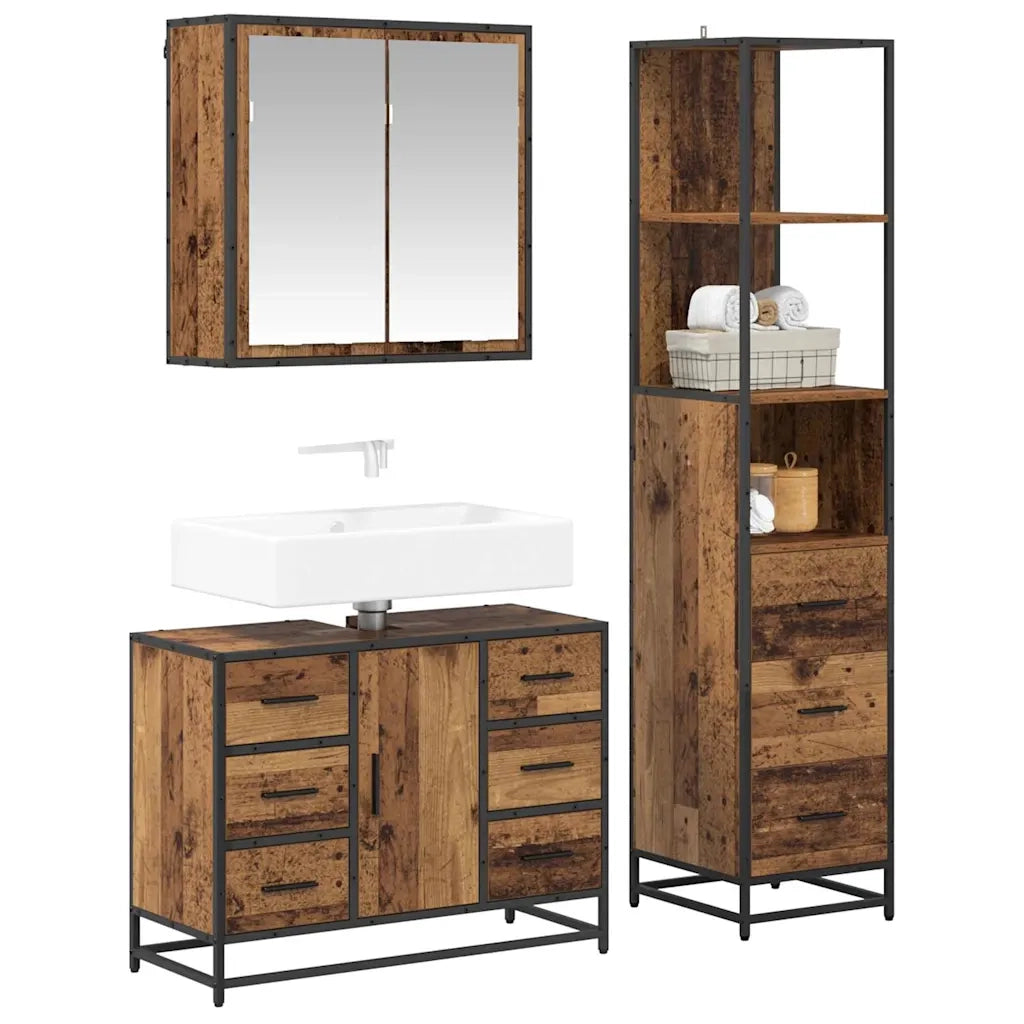 Set di mobili per il bagno con cassetto 3 pcs Legno vecchio