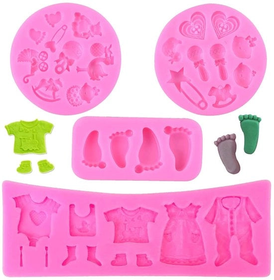 Set di silicone per la cerimonia del battesimo - 4 pezzi - Rosa - per torta e dolci.