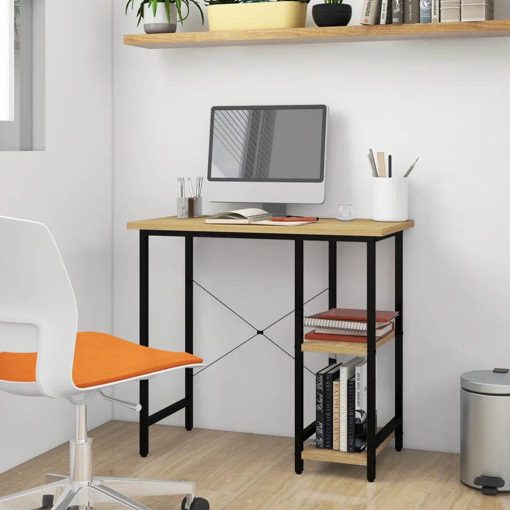 Scrivania | Tavolo da Ufficio Computer Nera e Rovere Chiaro 80x40x72cm MDF Metallo