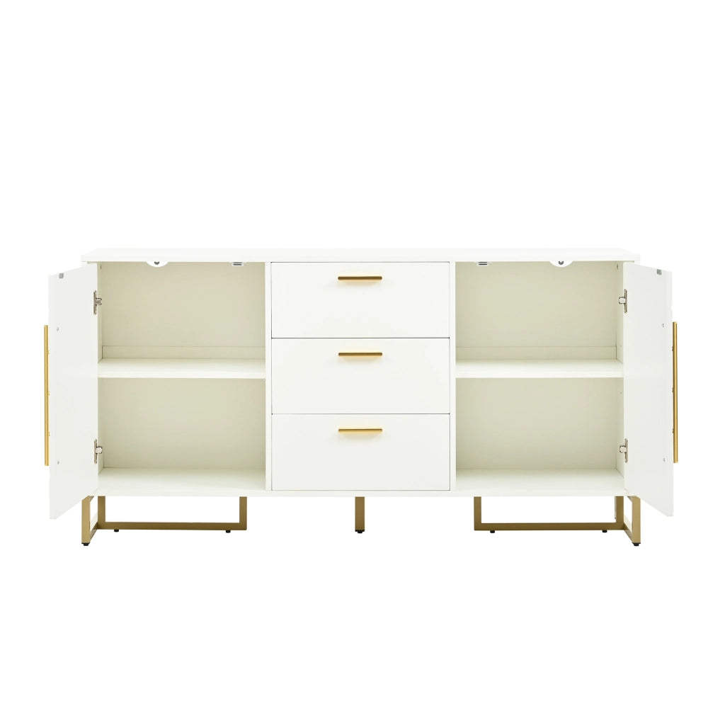 Credenza con Motivo a Spina di Pesce ¨C MINIMAL ¨C Bianco, 2 Ante, 3 Cassetti