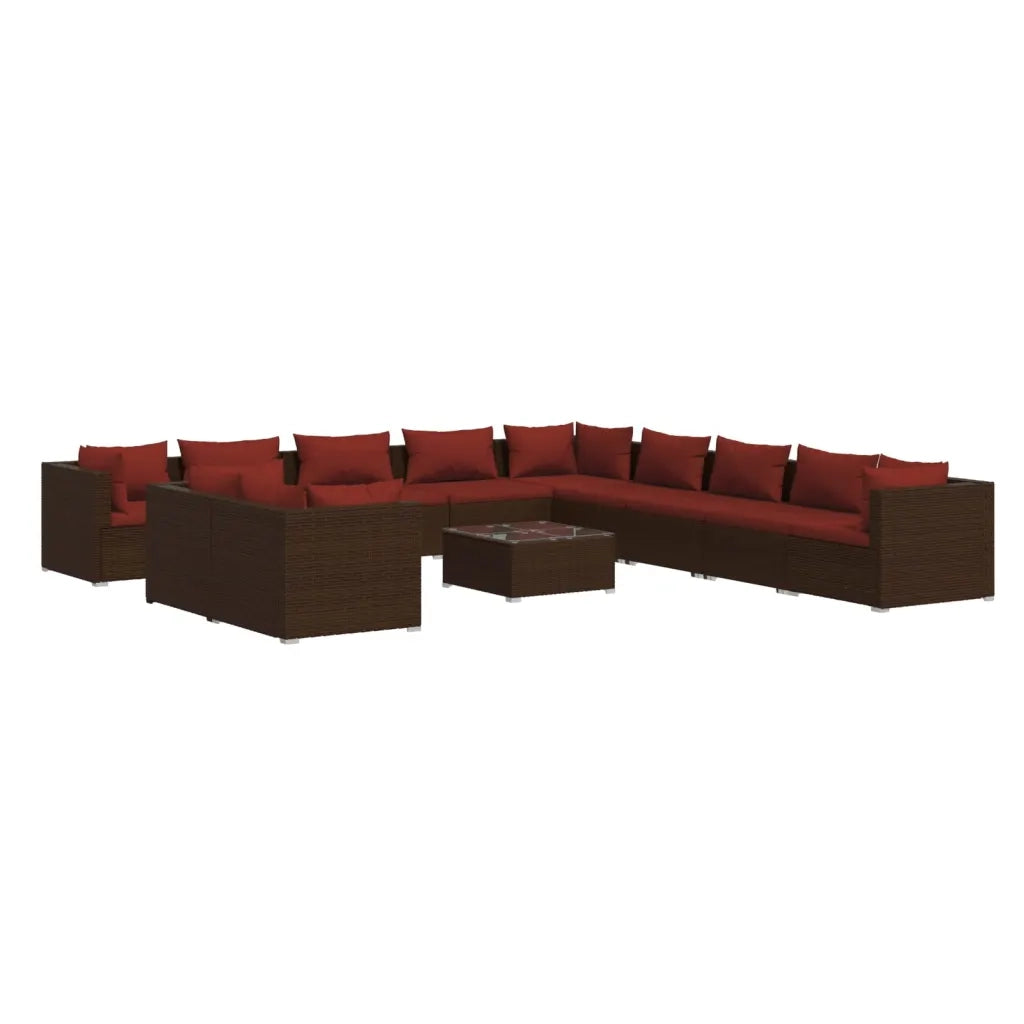 Set Divani da Giardino 12 pz con Cuscini in Polyrattan Marrone cod mxl 39083